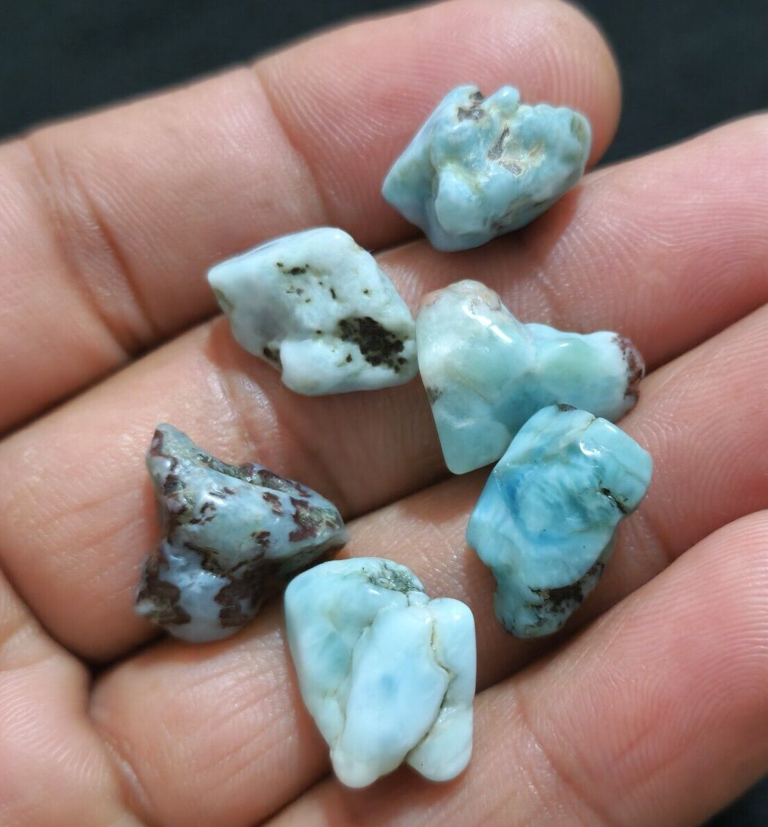 High Quality Larimar Raw 6 Pcs Lot Size 16-18 MM Larimar Rough Loose Gemstone