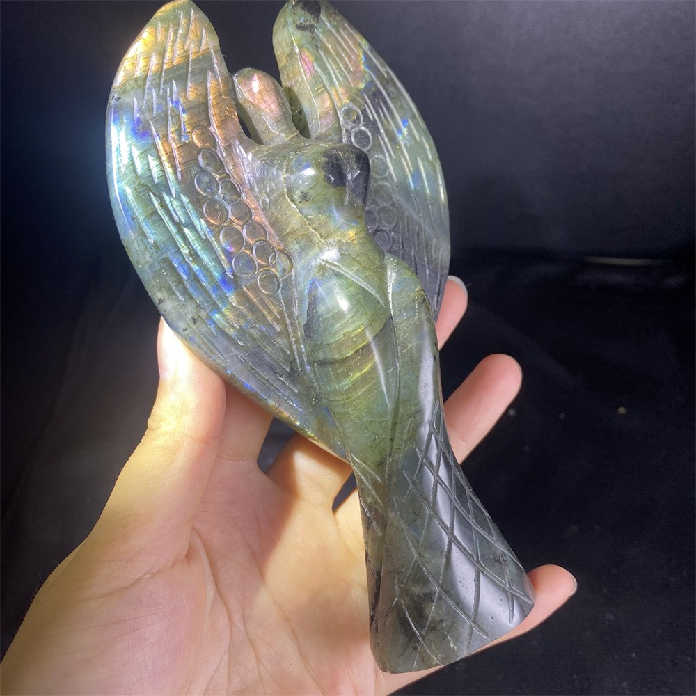 0.7LB 6″Natural A++Labradorite Angel Statue Crystal Reiki Carving Heal Decor