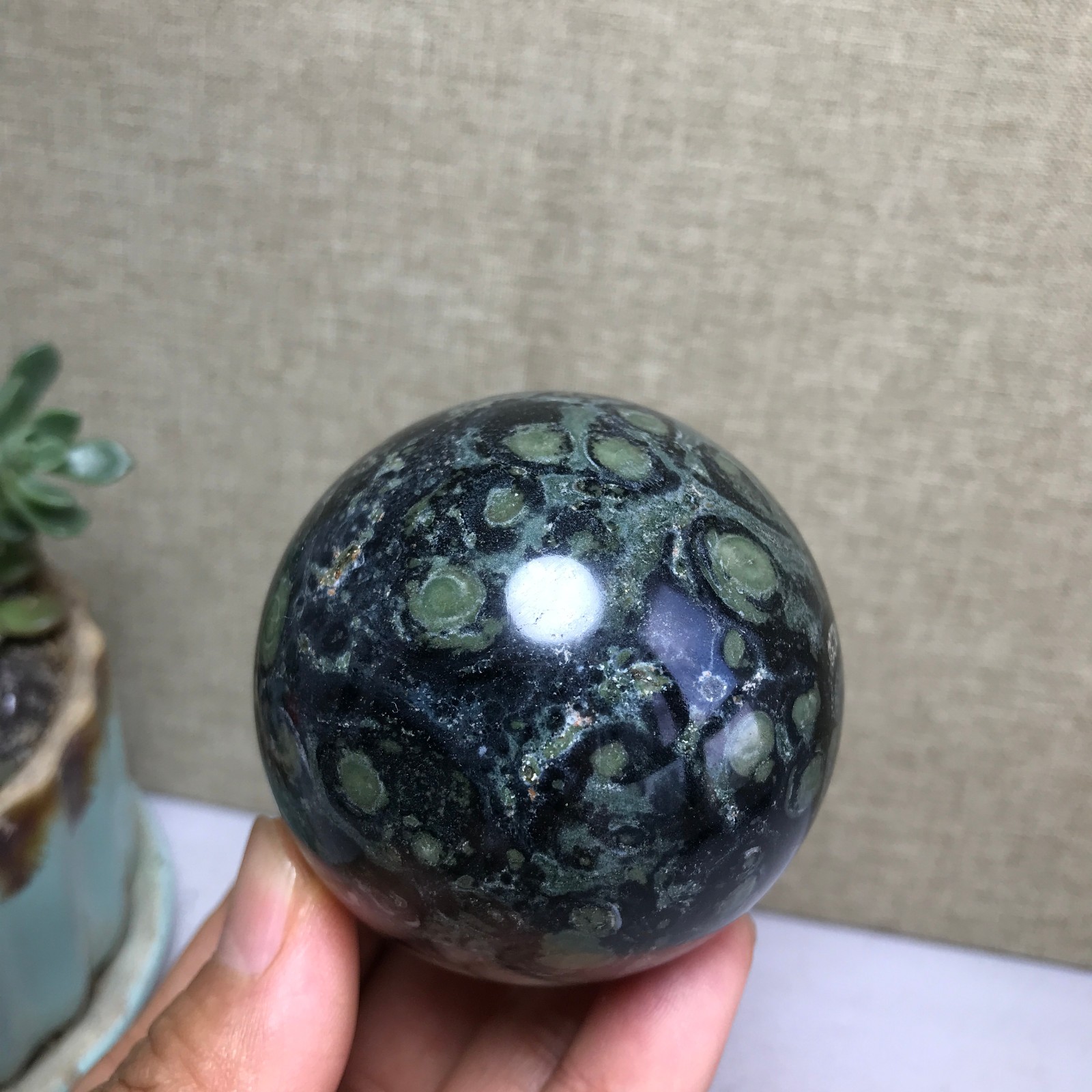Top Natural Green Kambaba jasper quartz crystal sphere ball healing 286g A4810