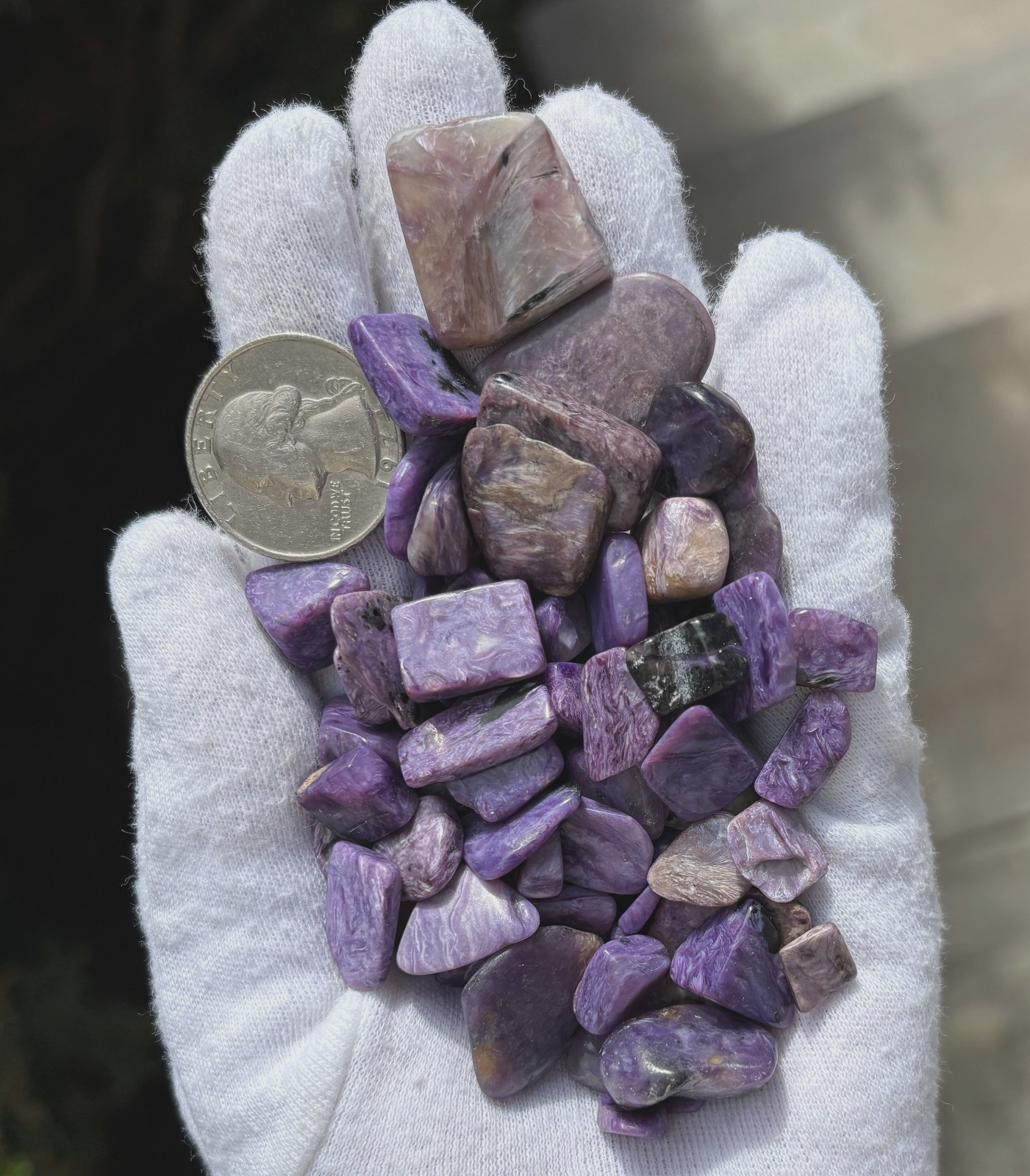 96g LOT CHAROITE CHIPS REAL AUTHENTIC MIXED SIZES: SMALL XS TINY