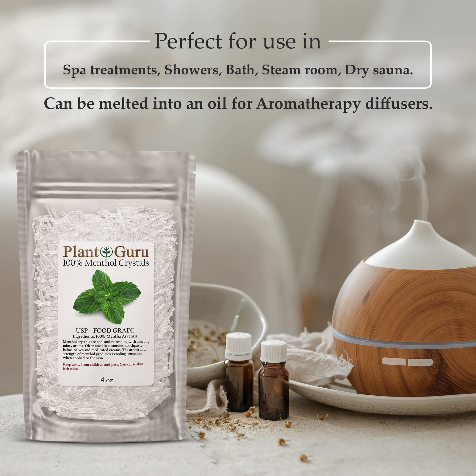 Menthol Crystals 2 lbs. Bulk Mentha Arvensis 100% 32 Ounce (Pack of 1), Clear