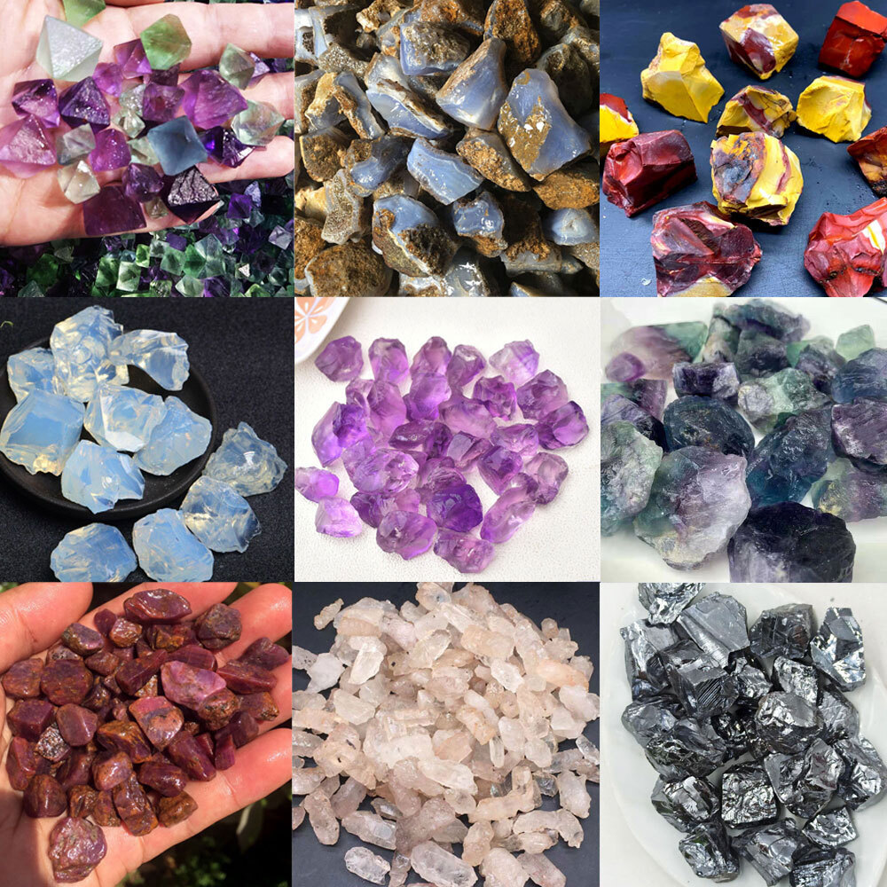 100G Natural Corundum Amethyst Quartz Rock Crystal Opal Egg Yolk Fluorite Decors