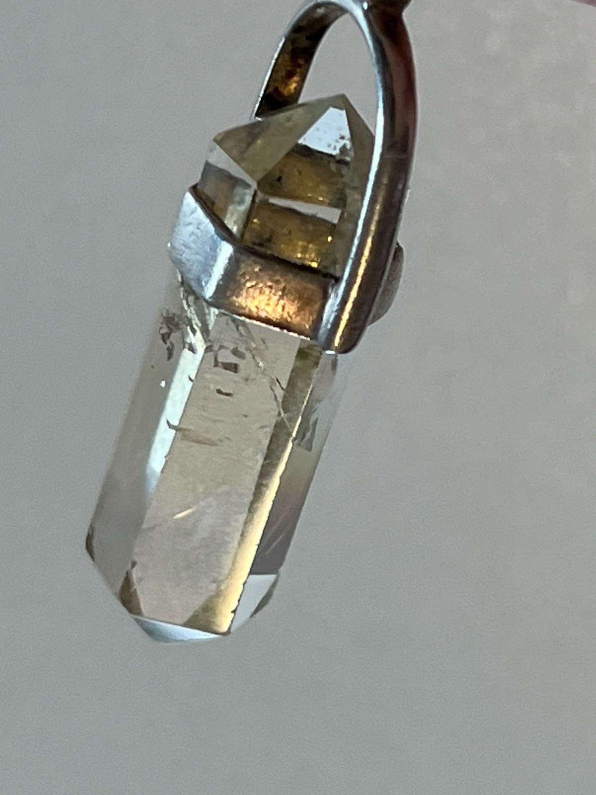 Green Phantom Quartz Pendant Double Terminated Clear Crystal Silver Hoop 6.9g