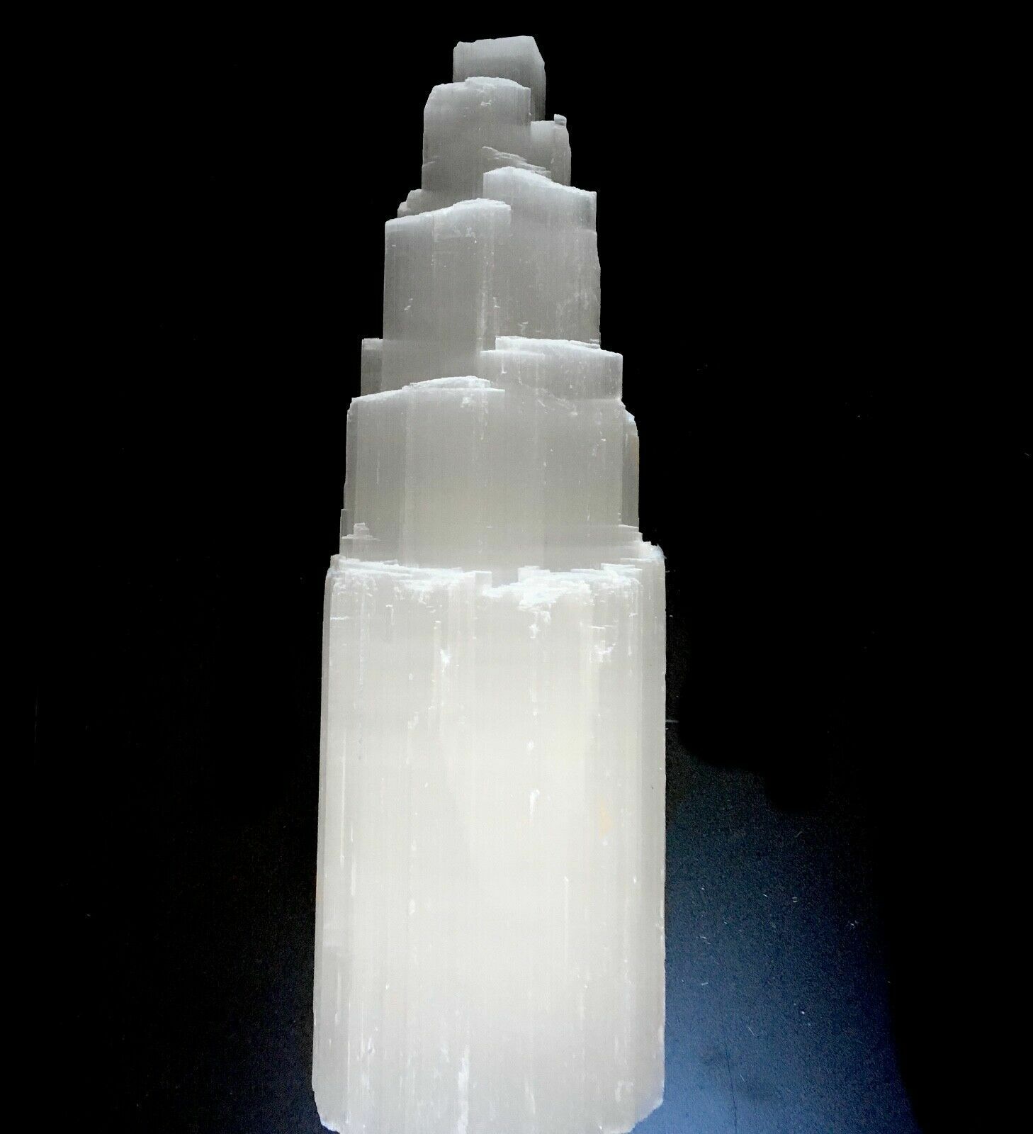Selenite Crystal Tower Lamp ” Natural Healing White Light w/ LED Cord & Bulb 10″
