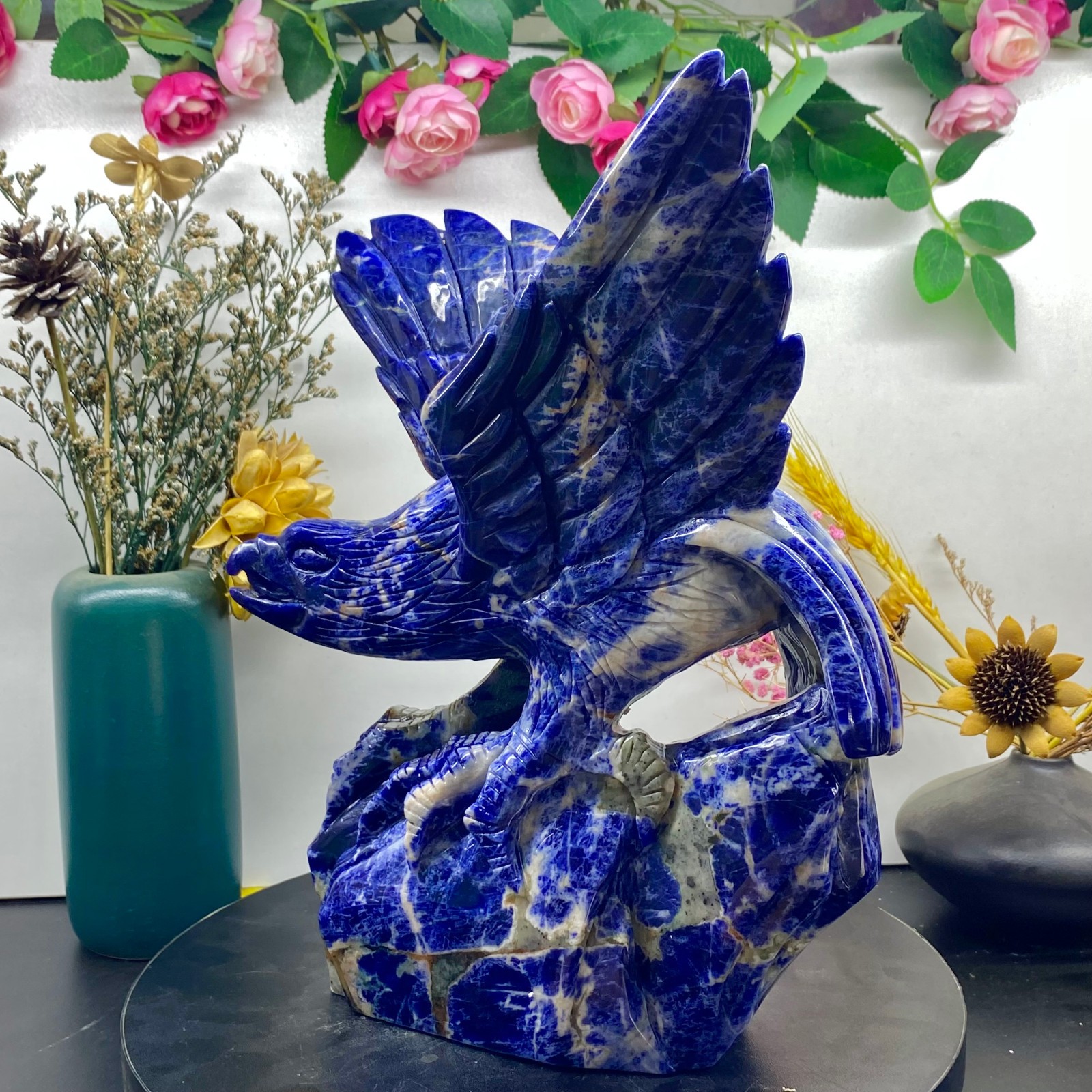 6.83LB Natural Blue Vein Stone Hand Carved Eagle Statue, Reiki Healing crystal