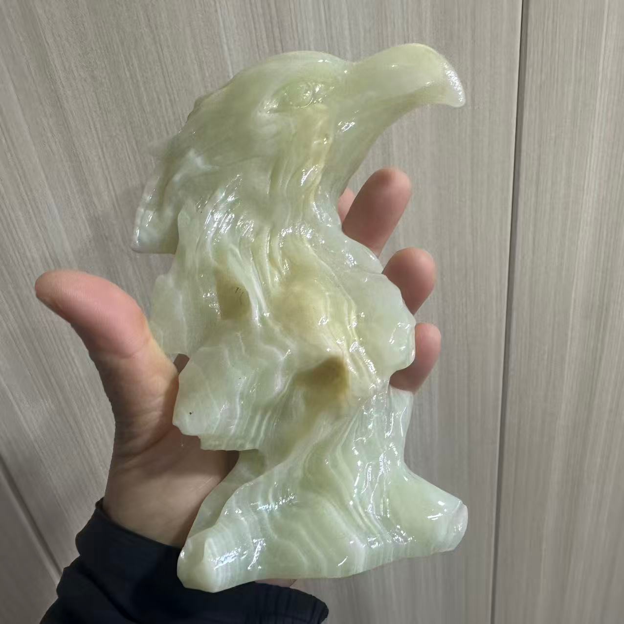 1pc Natural Afghan Jade Quartz Carved Eagle Skull Crystal Reiki Healing Decor