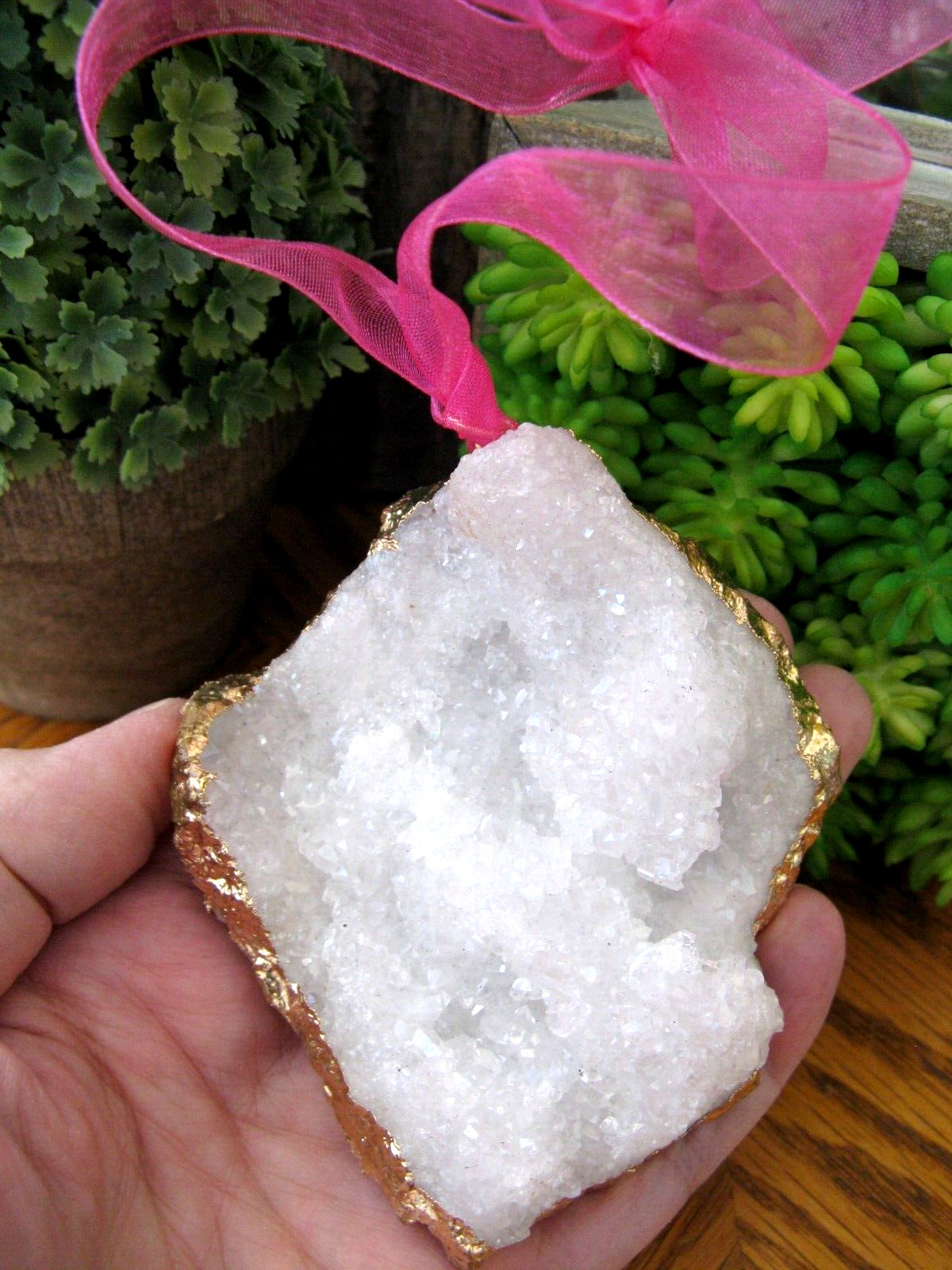 New XXL Angel Aura Natural Quartz Crystal Druzy Geode Christmas Ornament