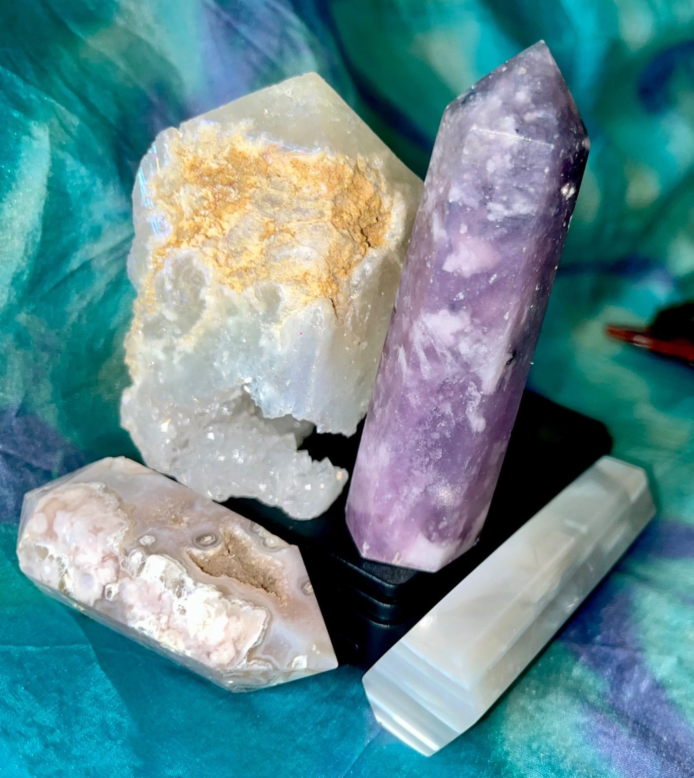 🌸 Flower Agate DT Aura Quartz Pink Tourmaline Banded Agate crystals reiki 258g