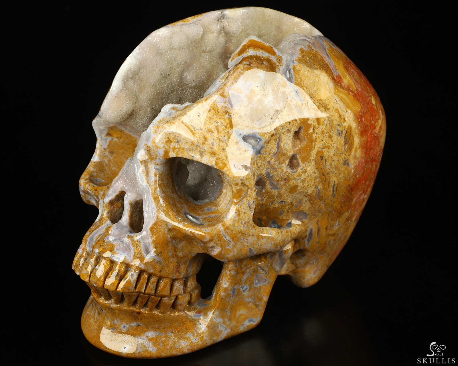 Super Realistic! Lifesized 7.0″ Red Moss Agate Geode Hand Carved Crystal Skull