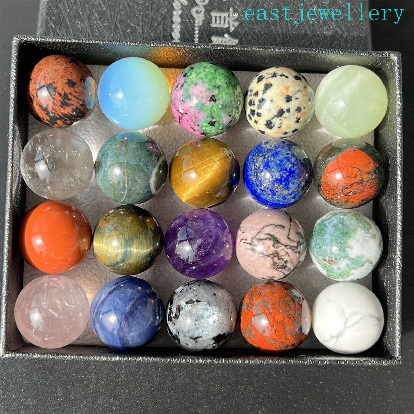 15mm+ box Natural Mixed Sphere quartz crystal ball Palm stone reiki healing 20x