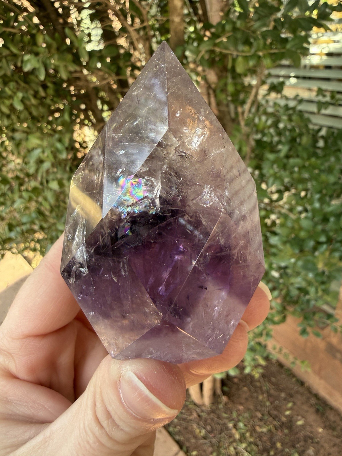 9.1oz High Quality Phantom Amethyst Faceted Drop Crystal Freeform With Rainbows