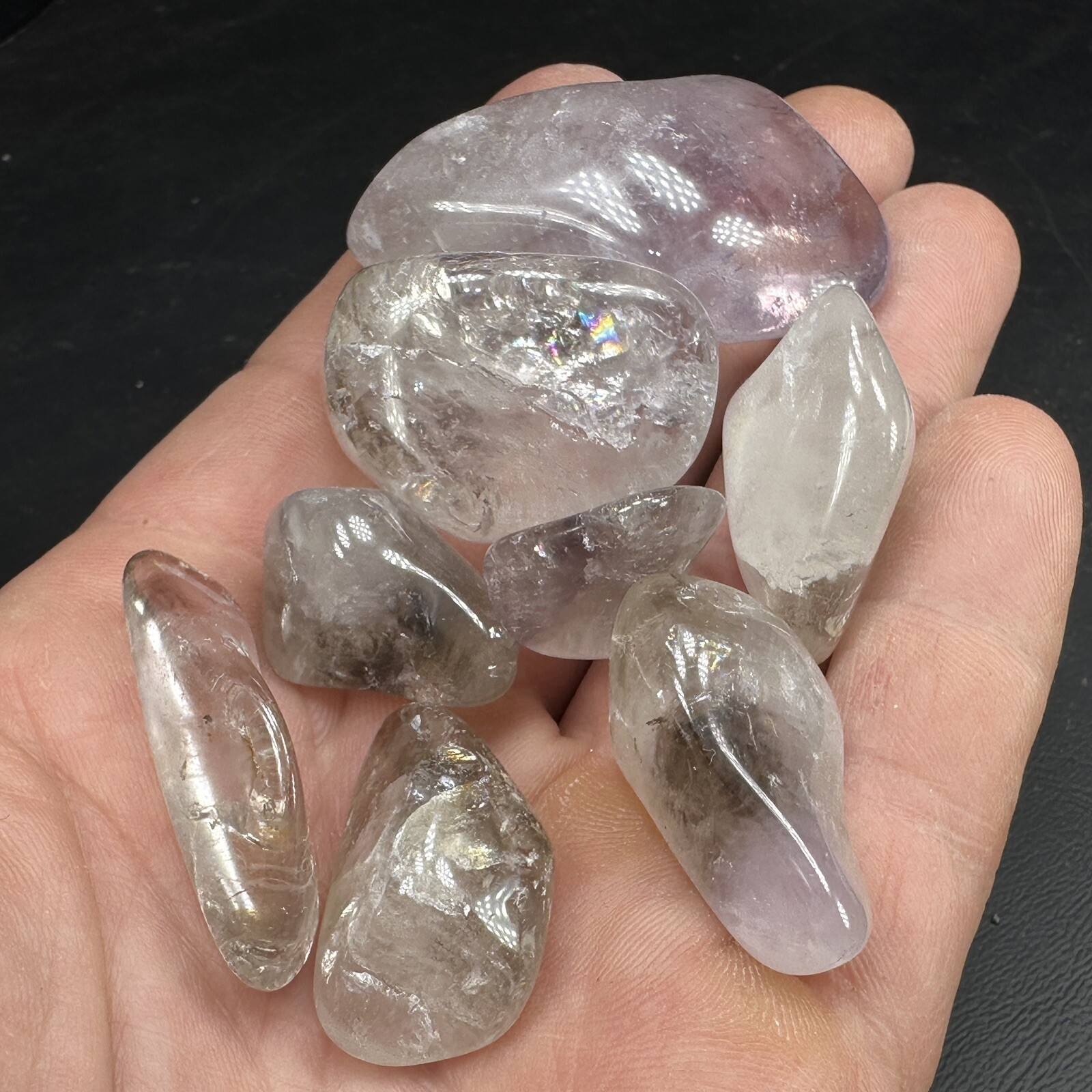 Lot of 8 Tumbled Smoky Amethyst Quartz Crystals from Diamond Hill Mine
