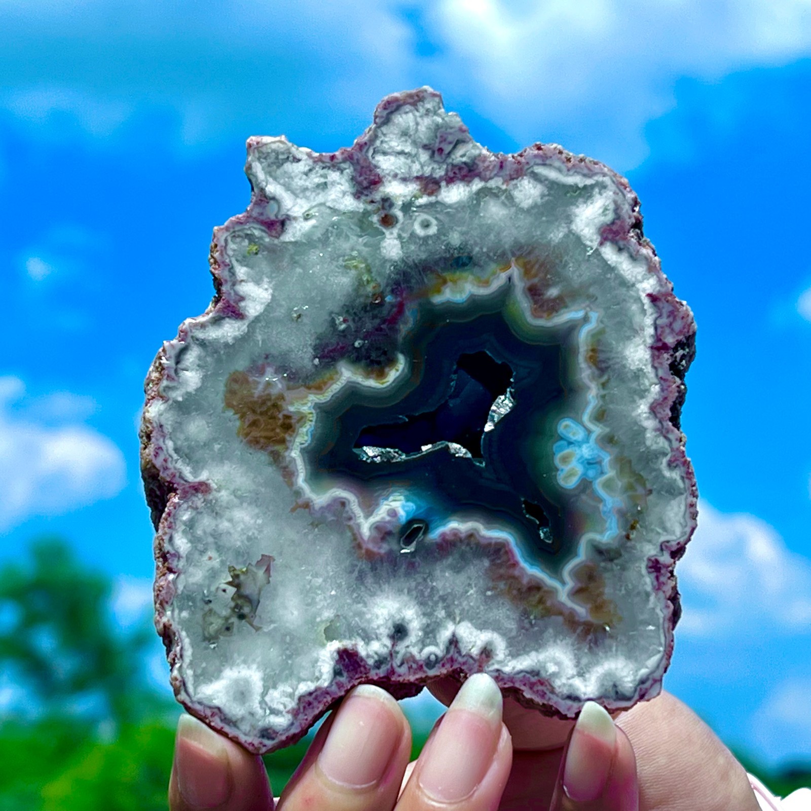 182G Natural Colorful Lace Agate Geode Slice Extra Large Gem From Argentina