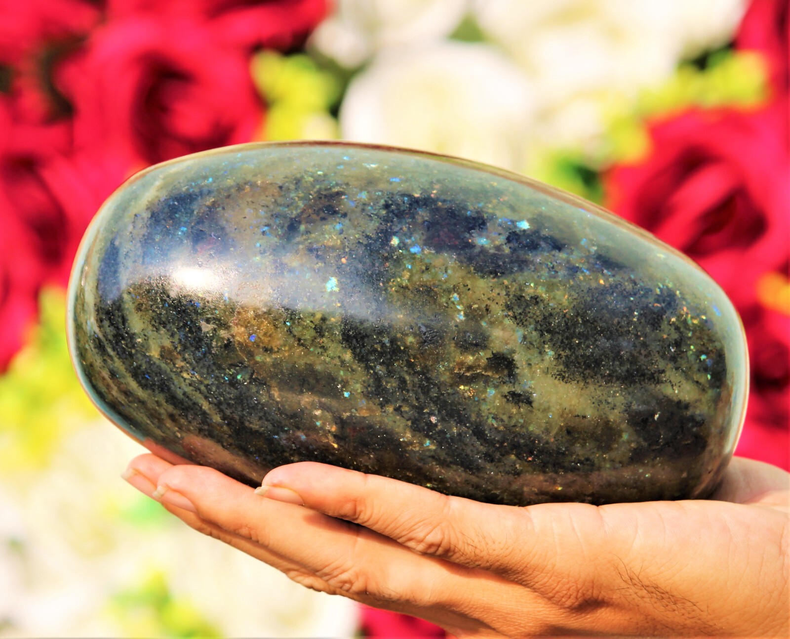 Large 180MM Natural Green Labradorite Stone Chakra Stone Metaphysical Lingam