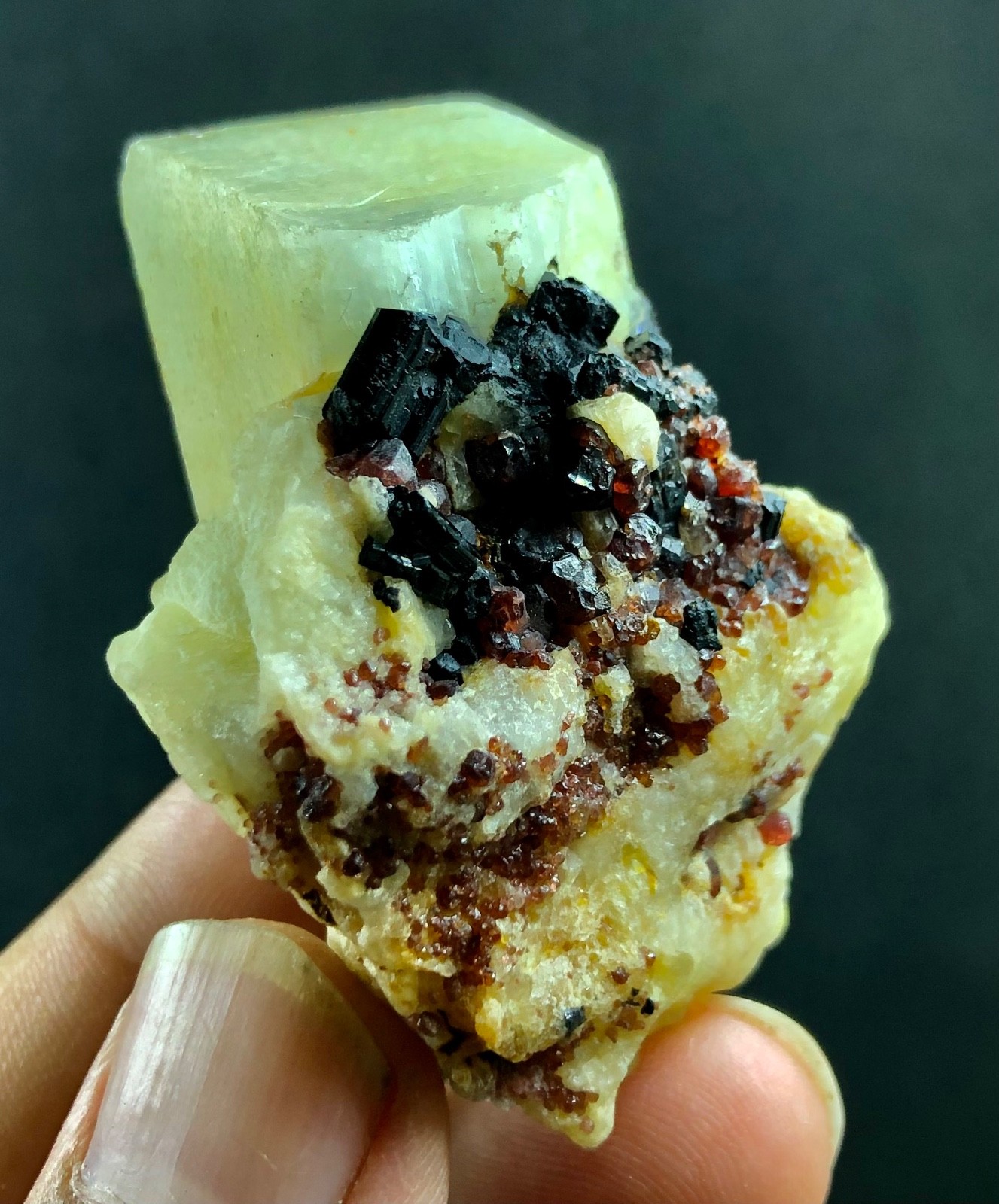 Red garnet with multiple combinations scrolls and feldspar cubic lovely 73grams