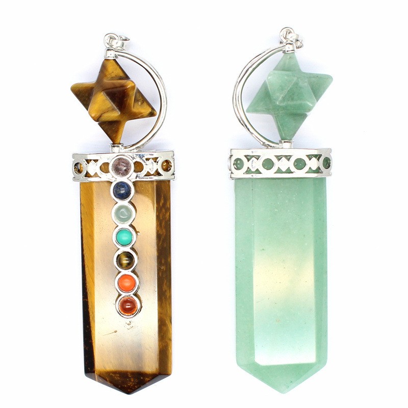 7 Chakra Natural Crystal Sword Pendant Merkaba Aventurine Healing Jewelry Gift