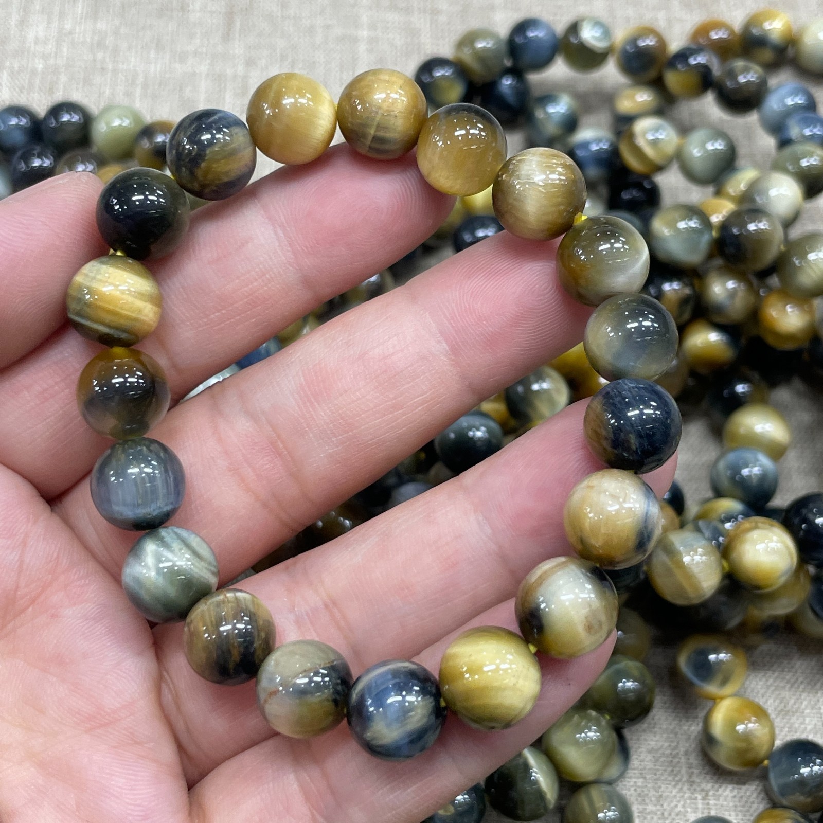 10mm 1pcs golden blue Tiger’s Eye stone Bead Bracelet Gemstone Crystal Bracelet