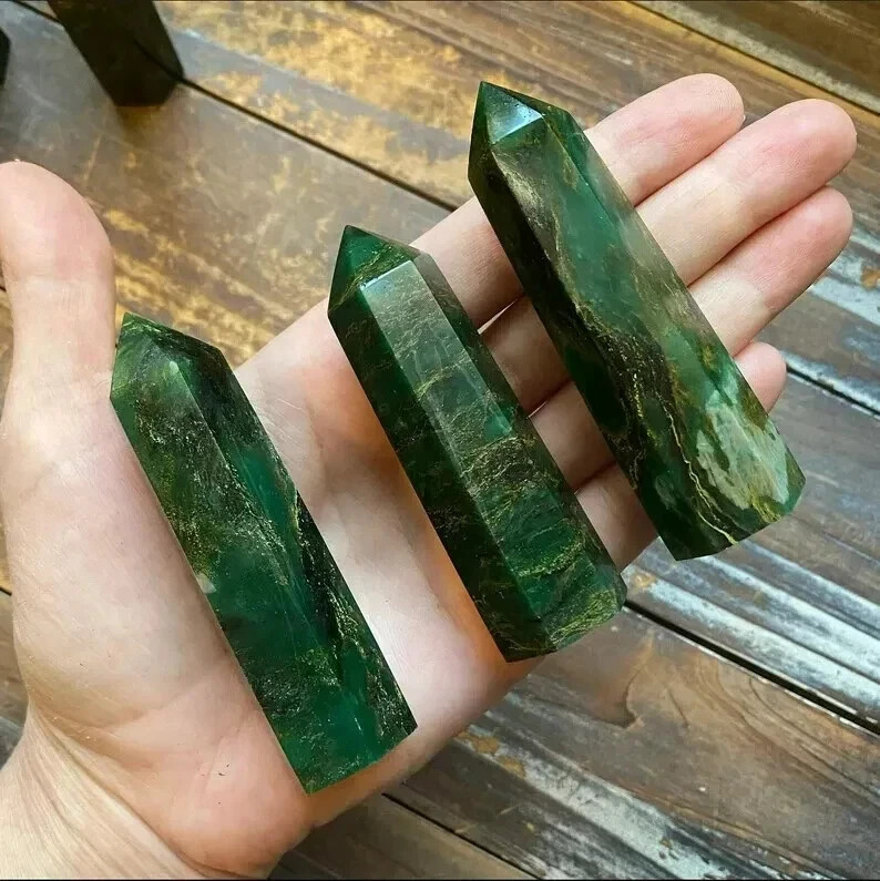 Natural Emerald Healing Crystal Wand Obelisk Reiki Tower Point Home Decor Gift