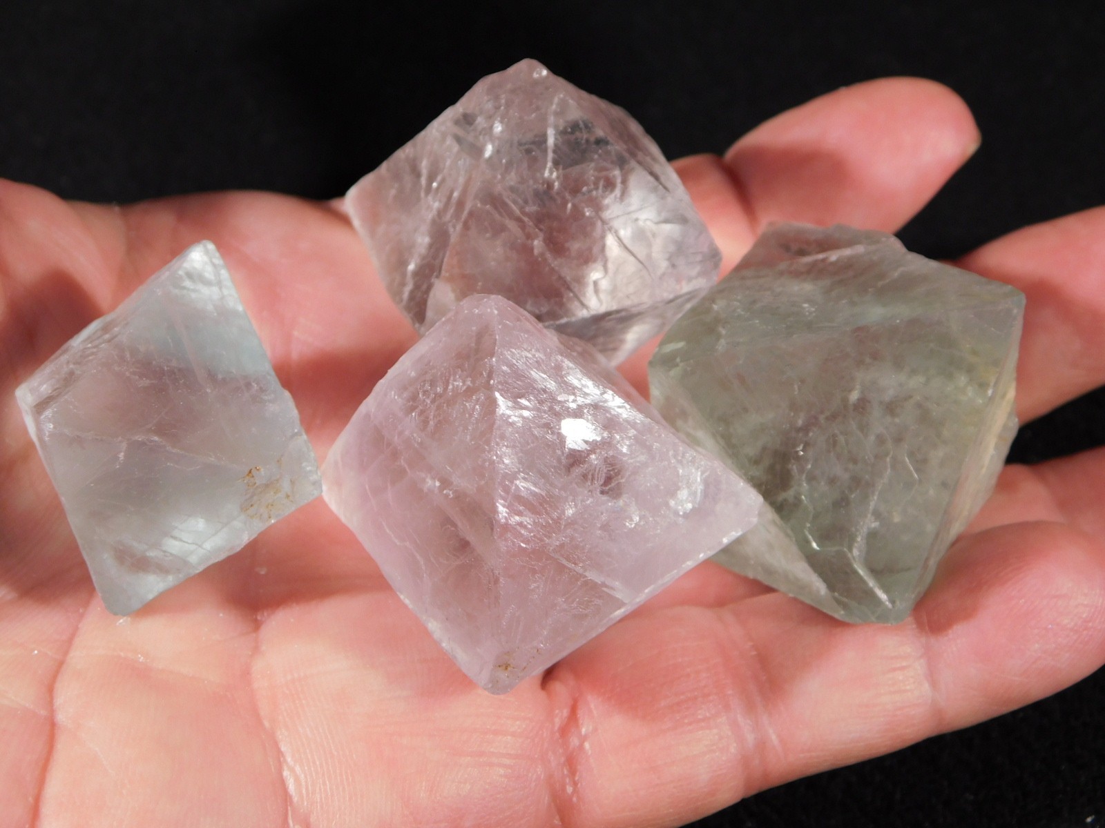 Lot of FOUR! AAA Fluorescent Semi Translucent FLUORITE Octahedron Crystals 188gr