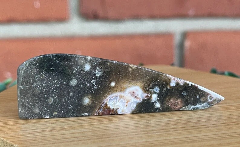 Natural Old Stock Orbicular Ocean Jasper Freeform Crystal Slice