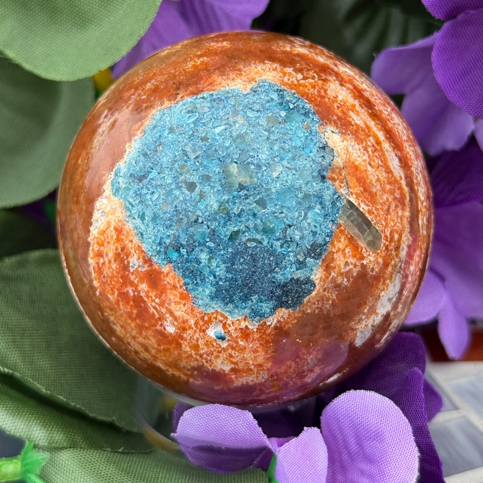 Blue Apatite in Sunstone Crystal Sphere USA NEW