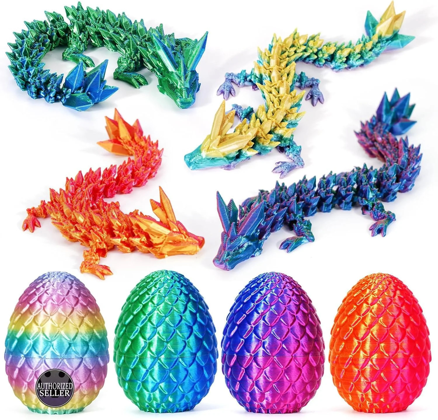 TBOLINE 4PCS 3D Printed Dragon Egg, Articulated Crystal Small Animals Treasure B