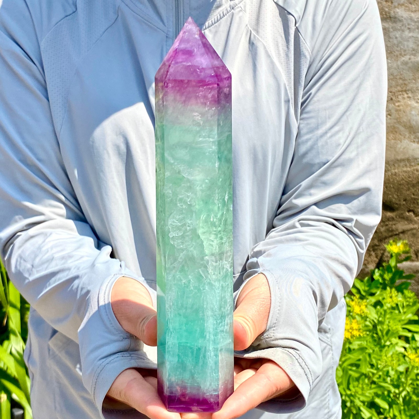 2.13LB Natural Fluorite Crystal Column Magic Wand Obelisk Point Earth Healing