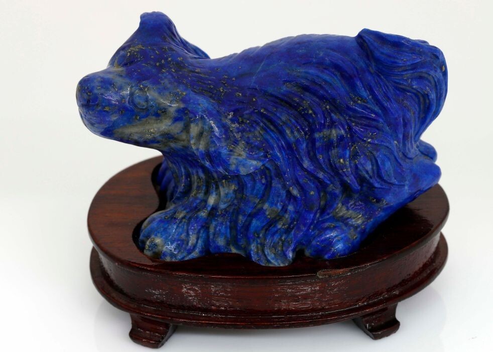 Hand-carved and hand-polished natural lapis dog carving