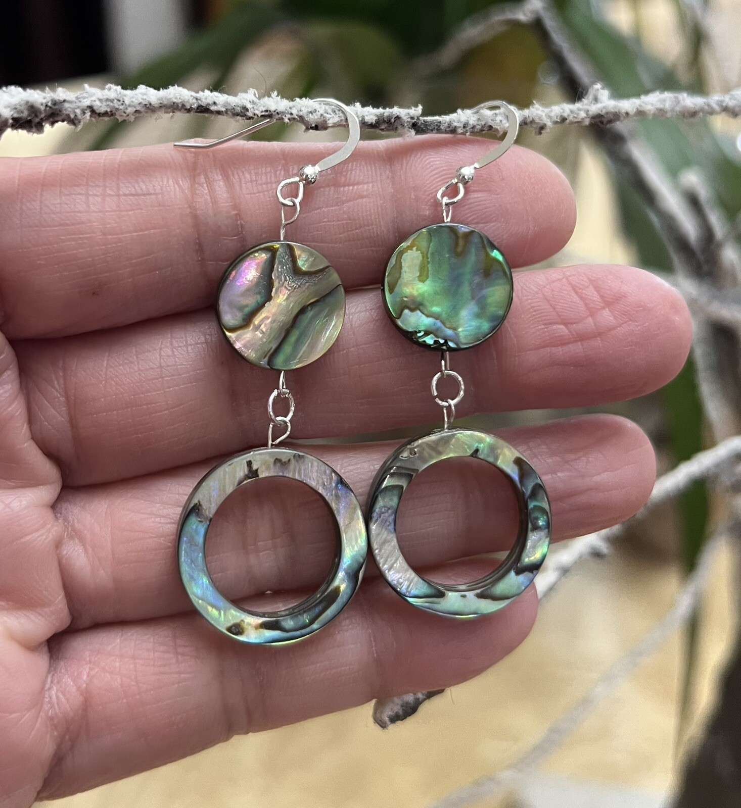 Abalone Genuine Hoop Shell .925 Sterling Silver Earrings GORGEOUS