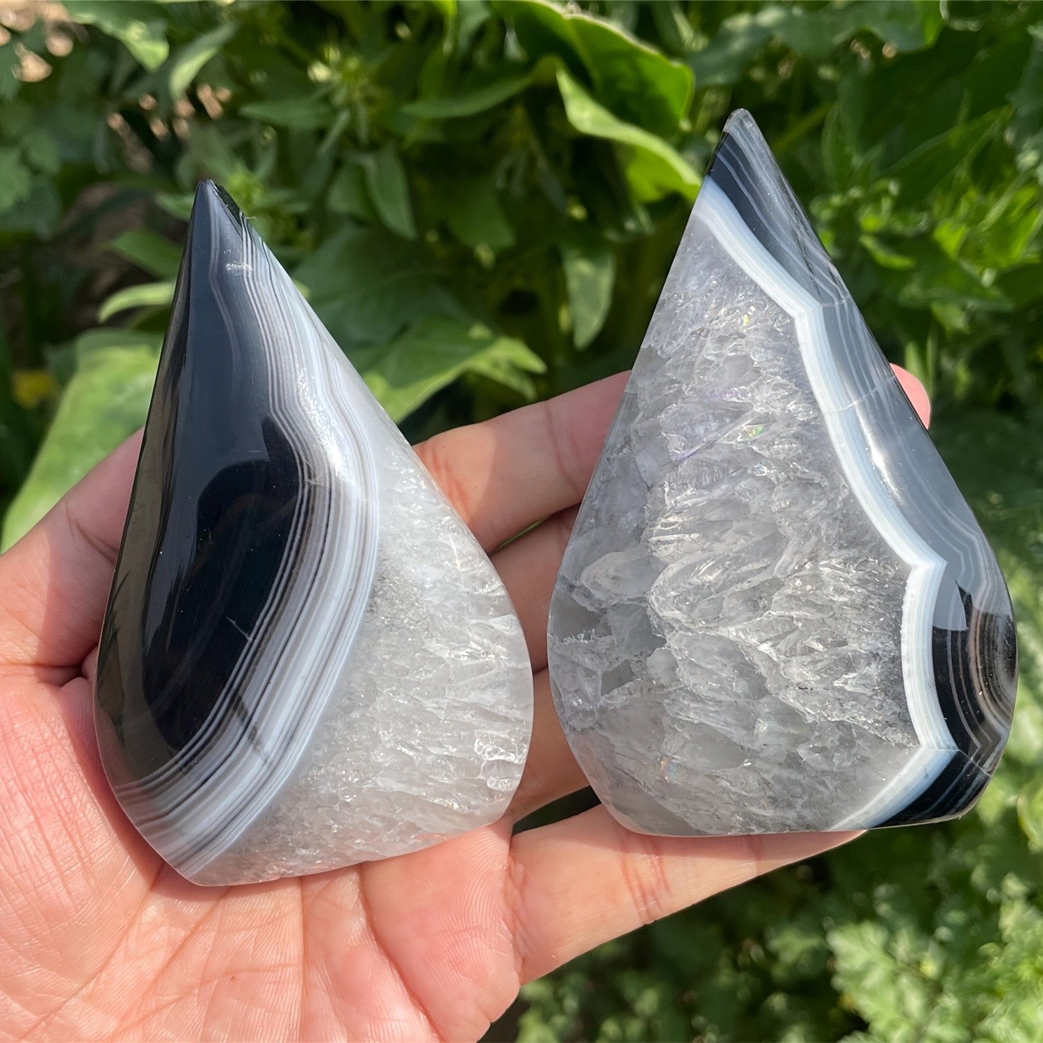 Natural Black Lace Agate Teardrop Carved Ornament Mineral Healing Decor Gift