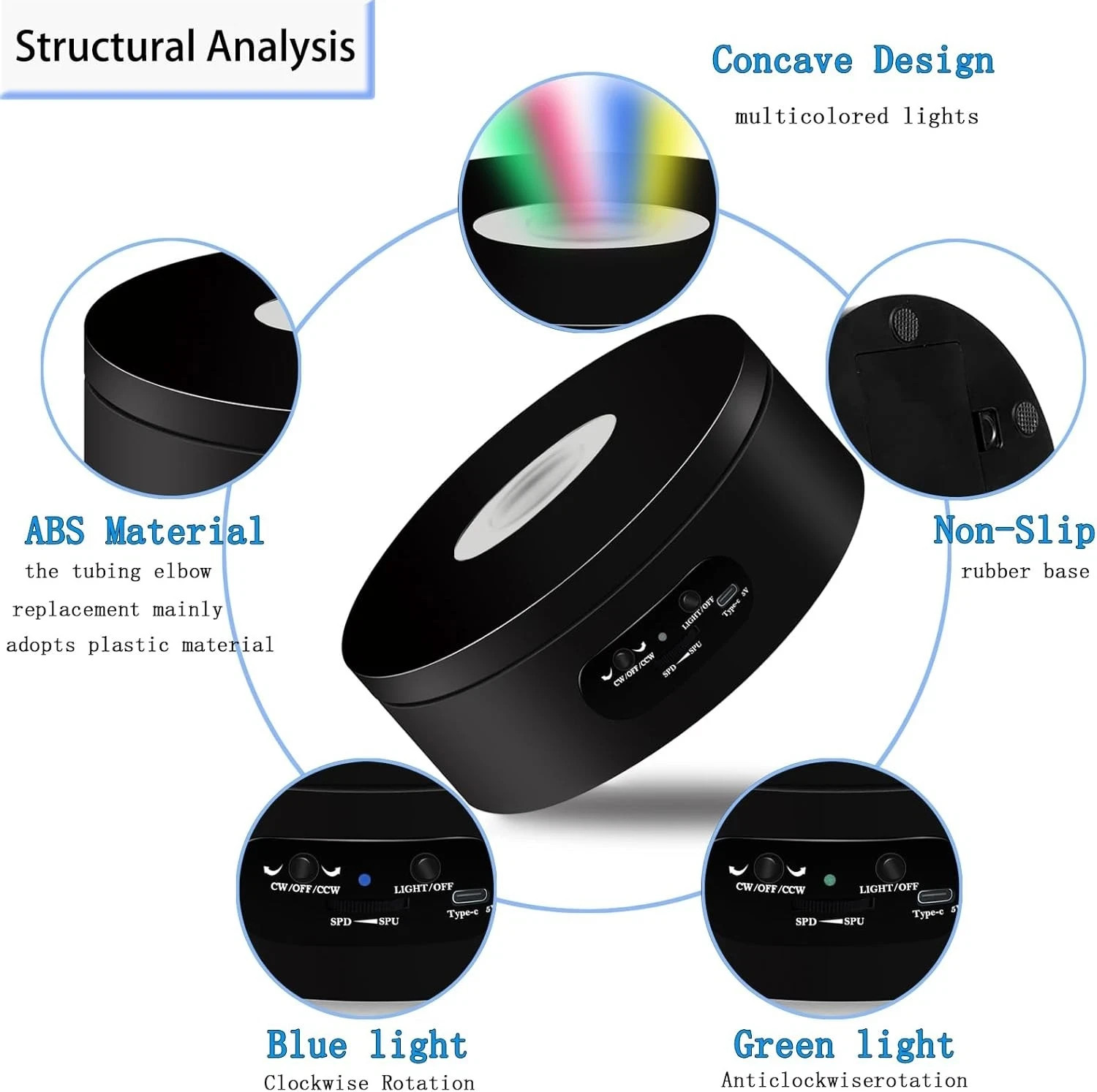 LED Rotating Display Stand 360° Lighted Base for Crystal Glass Art 4.72in