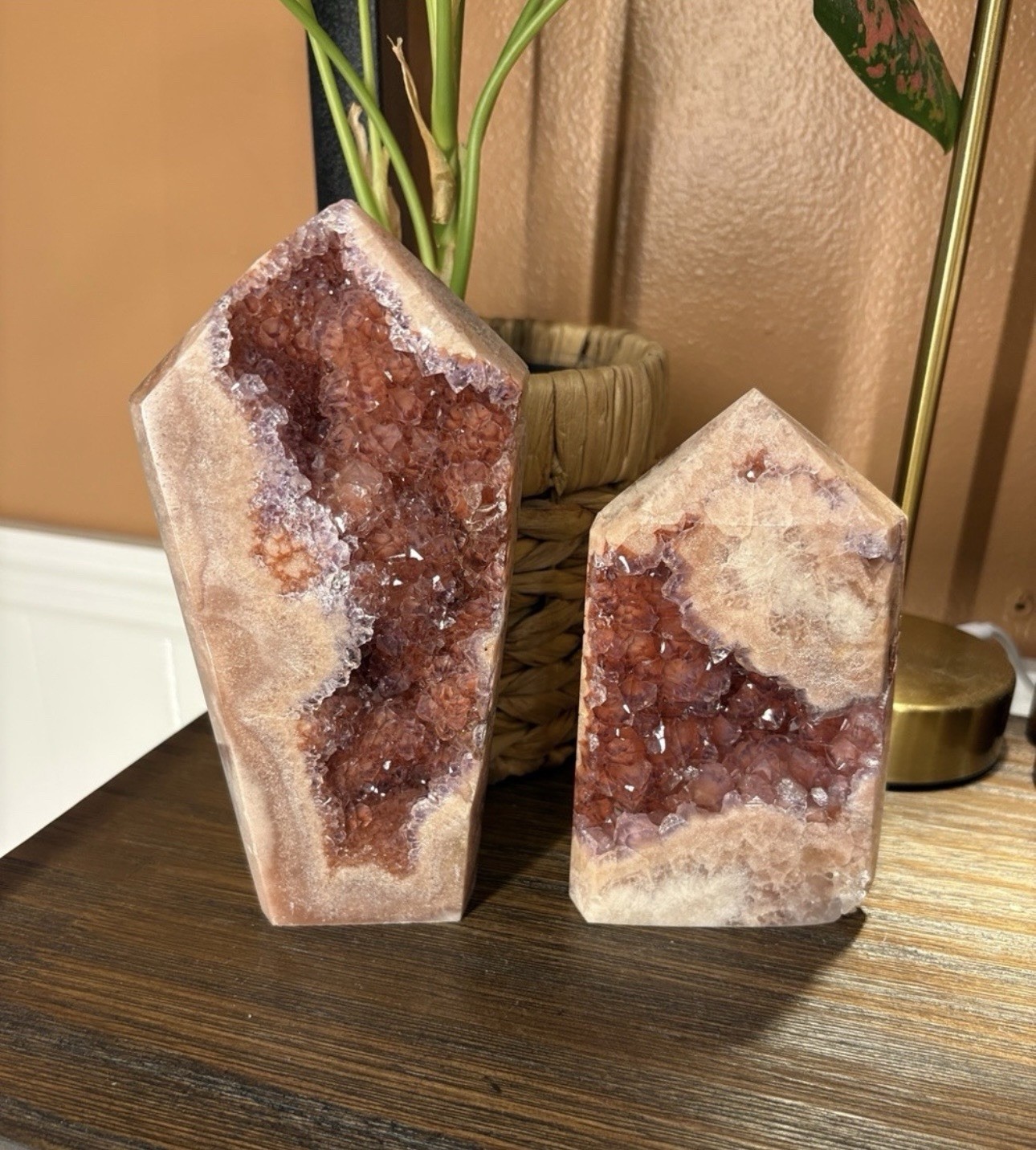 (2) Pink Amethyst Druzy Tower Set – High Quality Natural Crystal