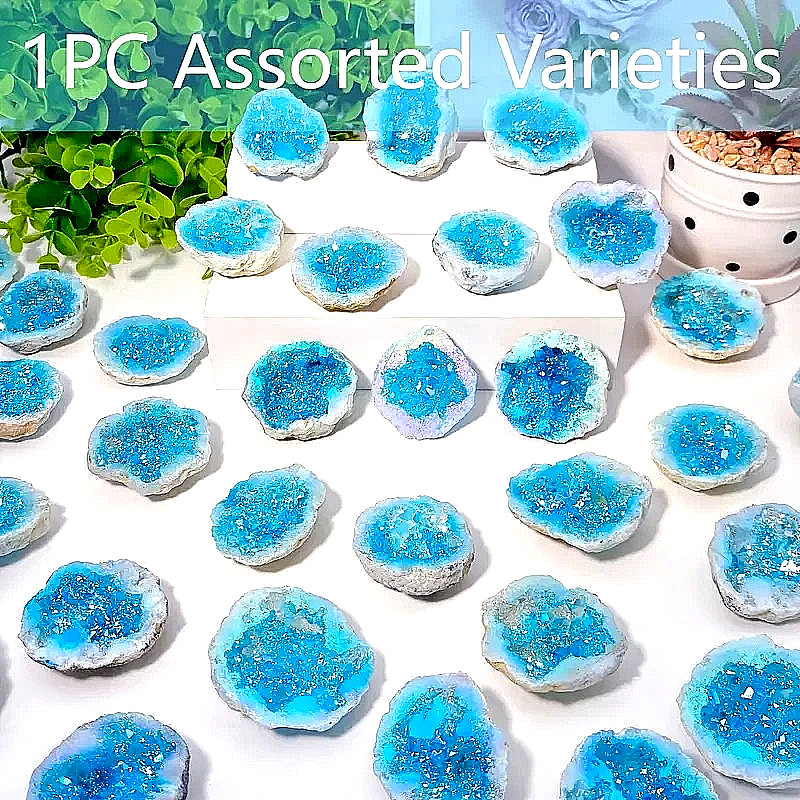 Sky Blue Aura Agate Hemisphere Geode
