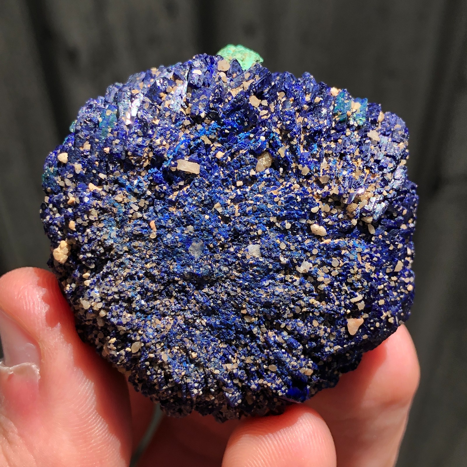 5.1cm Azurite Ball w/ Malachite pseudomorph Cuprite Crystals from Chessy, France