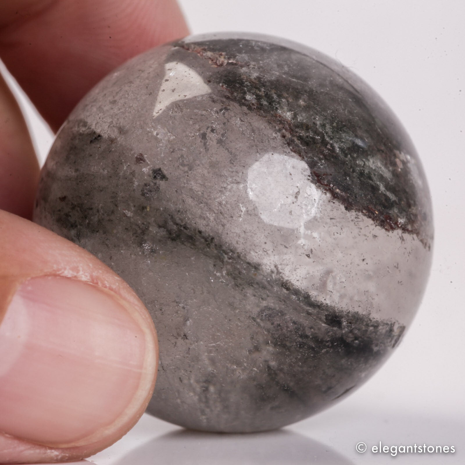 57g34mm Natural Garden/Phantom/Ghost/Lodolite Quartz Crystal Sphere Healing Ball