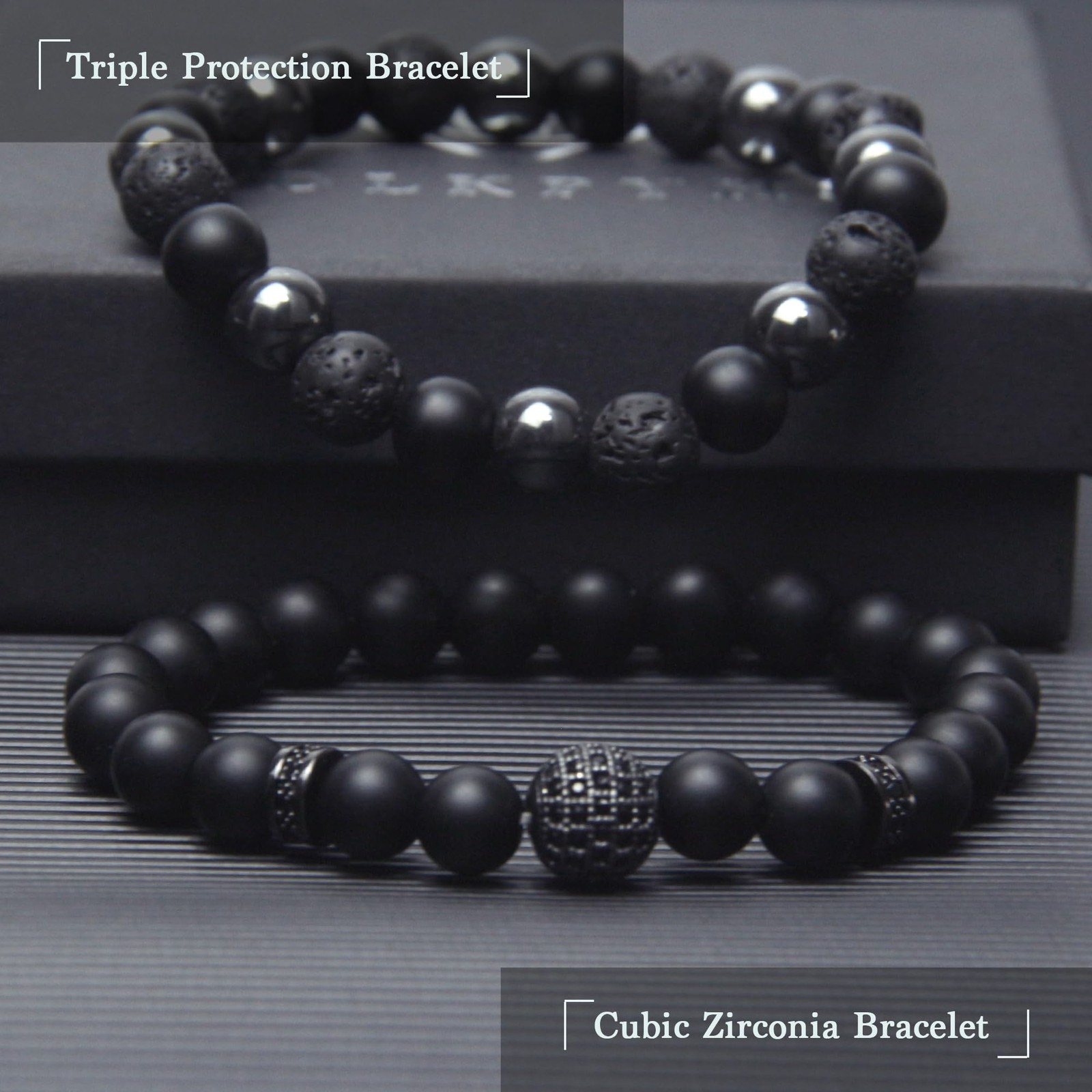 Black Obsidian Bracelet for Men – Black Tourmaline Beaded Bracelets – Mens Brace
