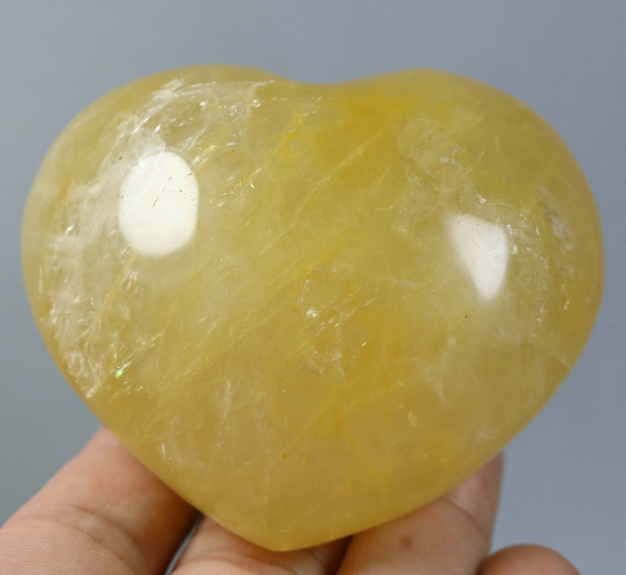 251g Natural Yellow FIRE QUARTZ Hematoid Polished Crystal Reiki Heart Stone
