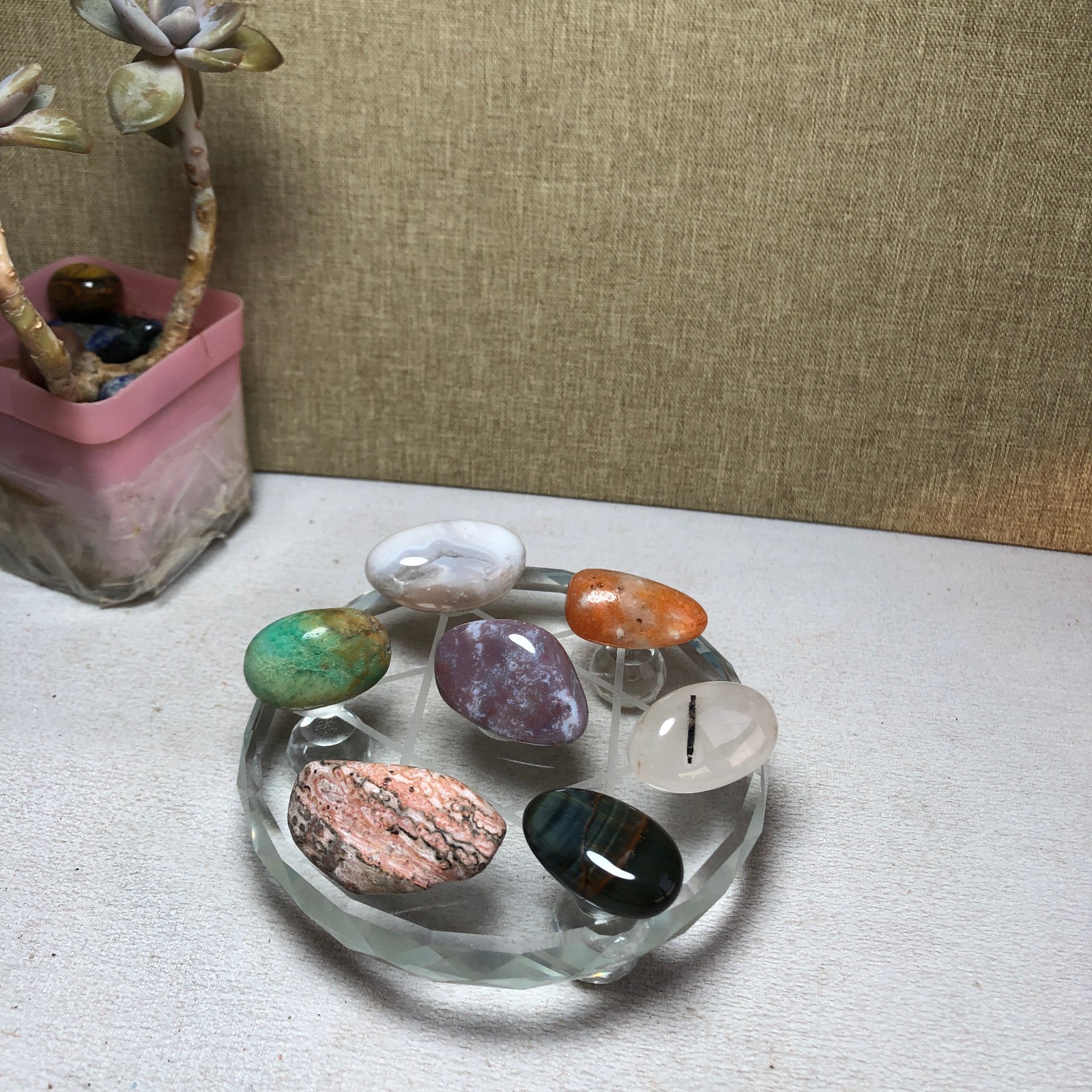 Natural various semi-precious stone Crystal Seven Star Array tumbled 306g A2818