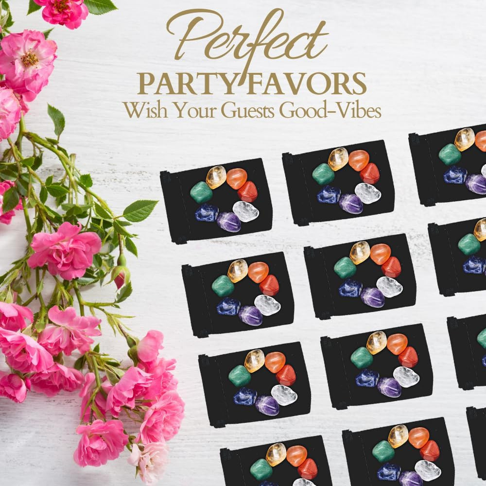 7 Chakra Stones Healing Tiny Crystals Set Velvet Pouch Gift Party Favor