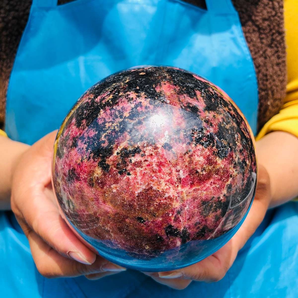 5.85 LB Natural Rhodonite Crystal Sphere Pink Black Healing Gem Stone 4774
