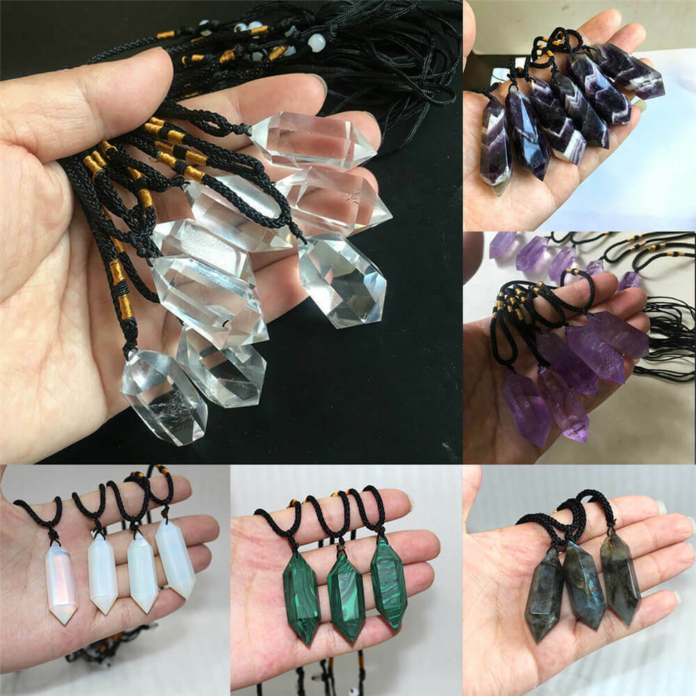 Natural Crystal Quartz Stone Pendant Chakra Healing Gemstone Necklace Point Wand