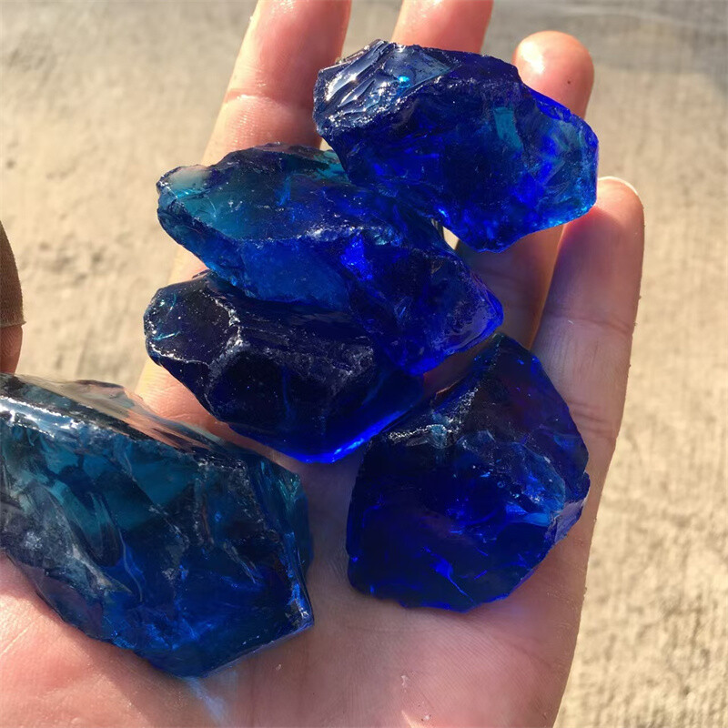 Raw Rough Dark Blue Colored glass Crystal Mineral Chunks Specimens Home 1PC