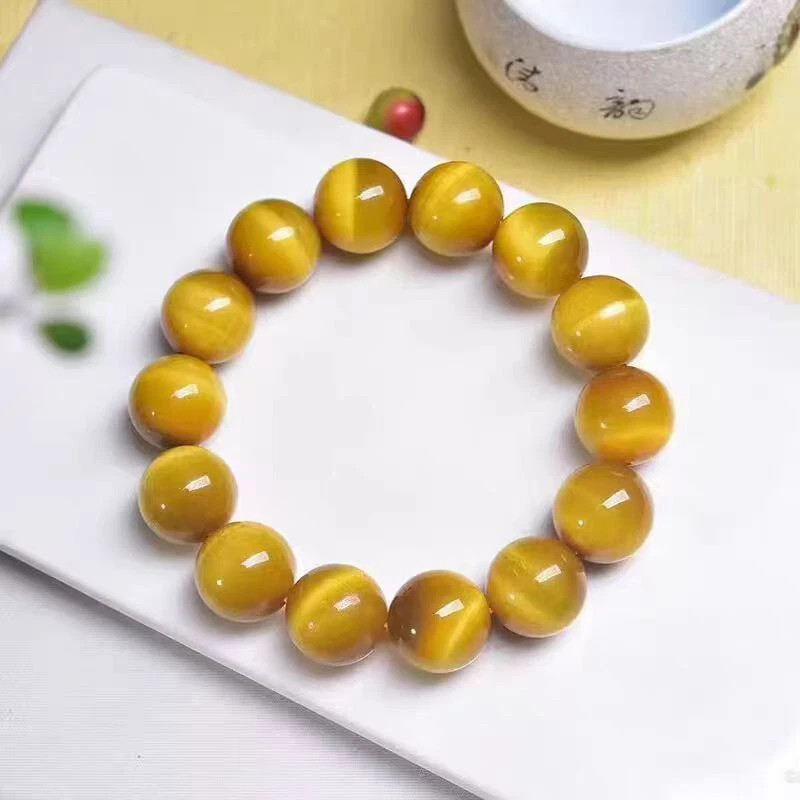 Genuine Natural Gold Tiger Eye Gemstone Beads Woman Bracelet AAAA 16mm