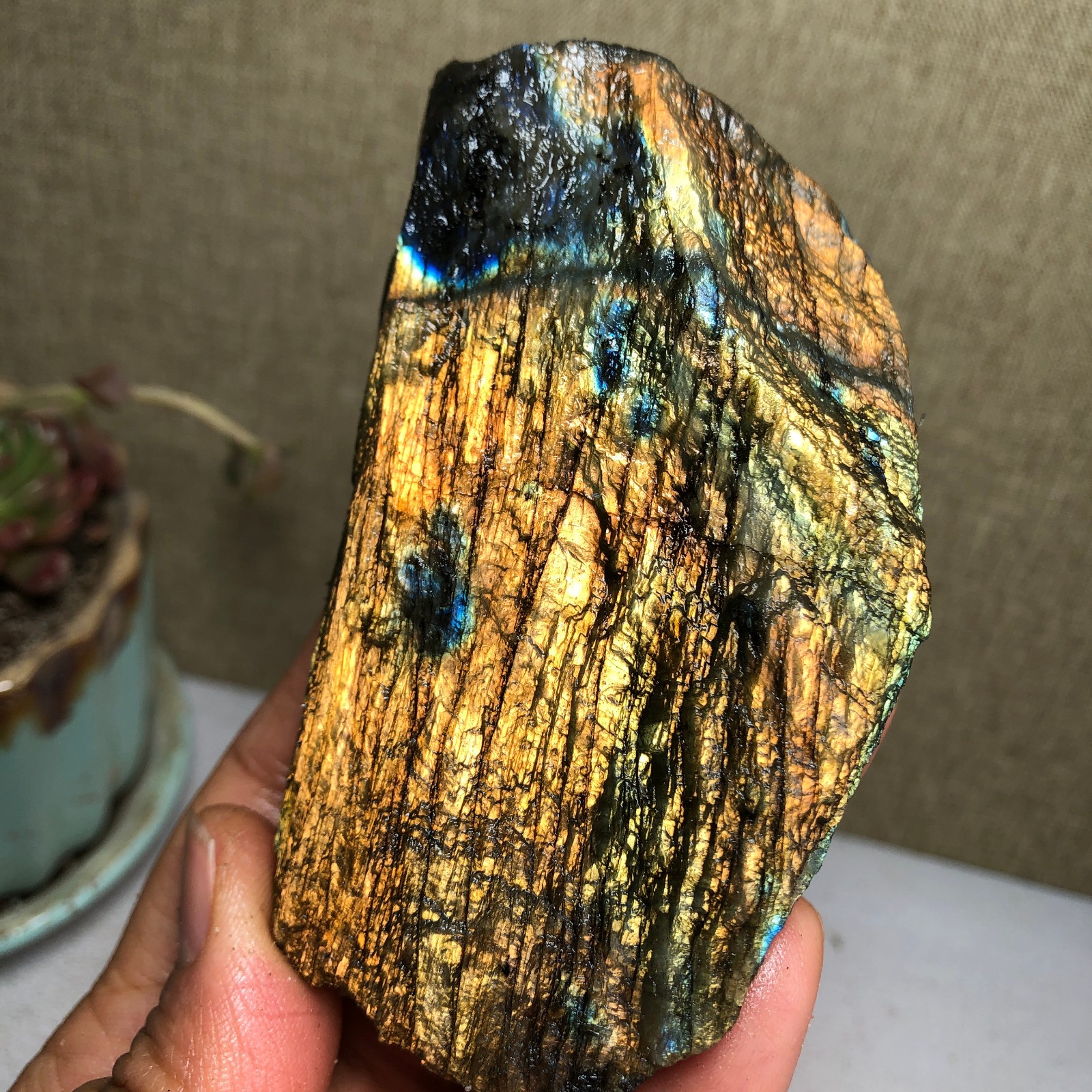 90mm Natural Labradorite Crystal gemstone rough original Specimen 213g A3440