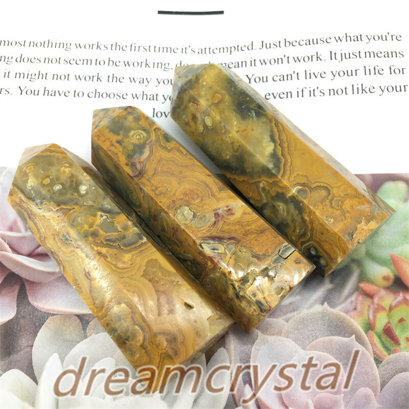 3pcs Natural Crazy Agate Obelisk Quartz Crystal Tower reiki point healing