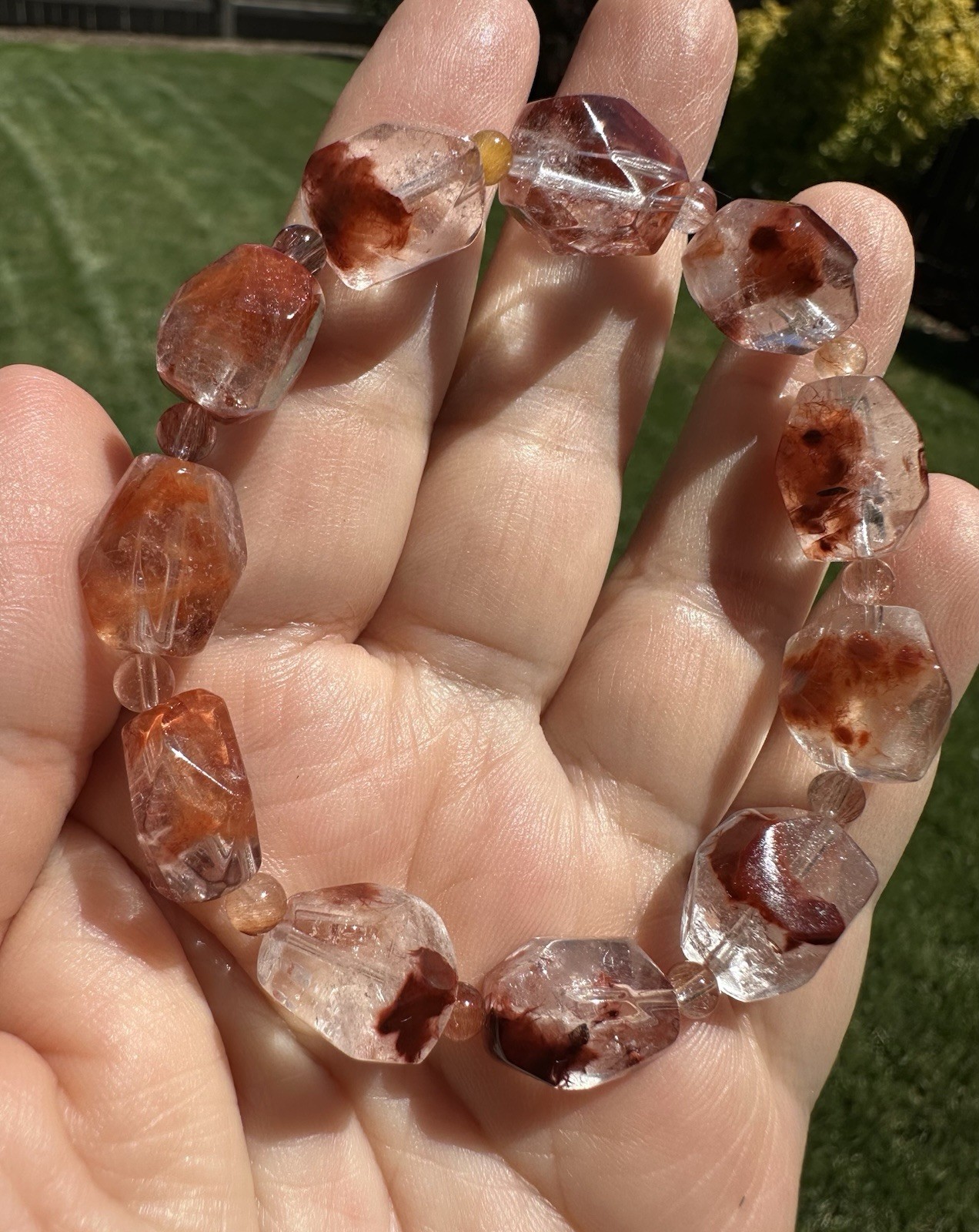 Red Rabbit Hair Quartz & Phantom Quartz Facet Bead Bracelet