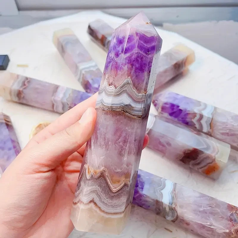 2Pcs Amethyst Agate Crystal Tower Reiki Healing Gemstone Obelisk Home Decor Gift