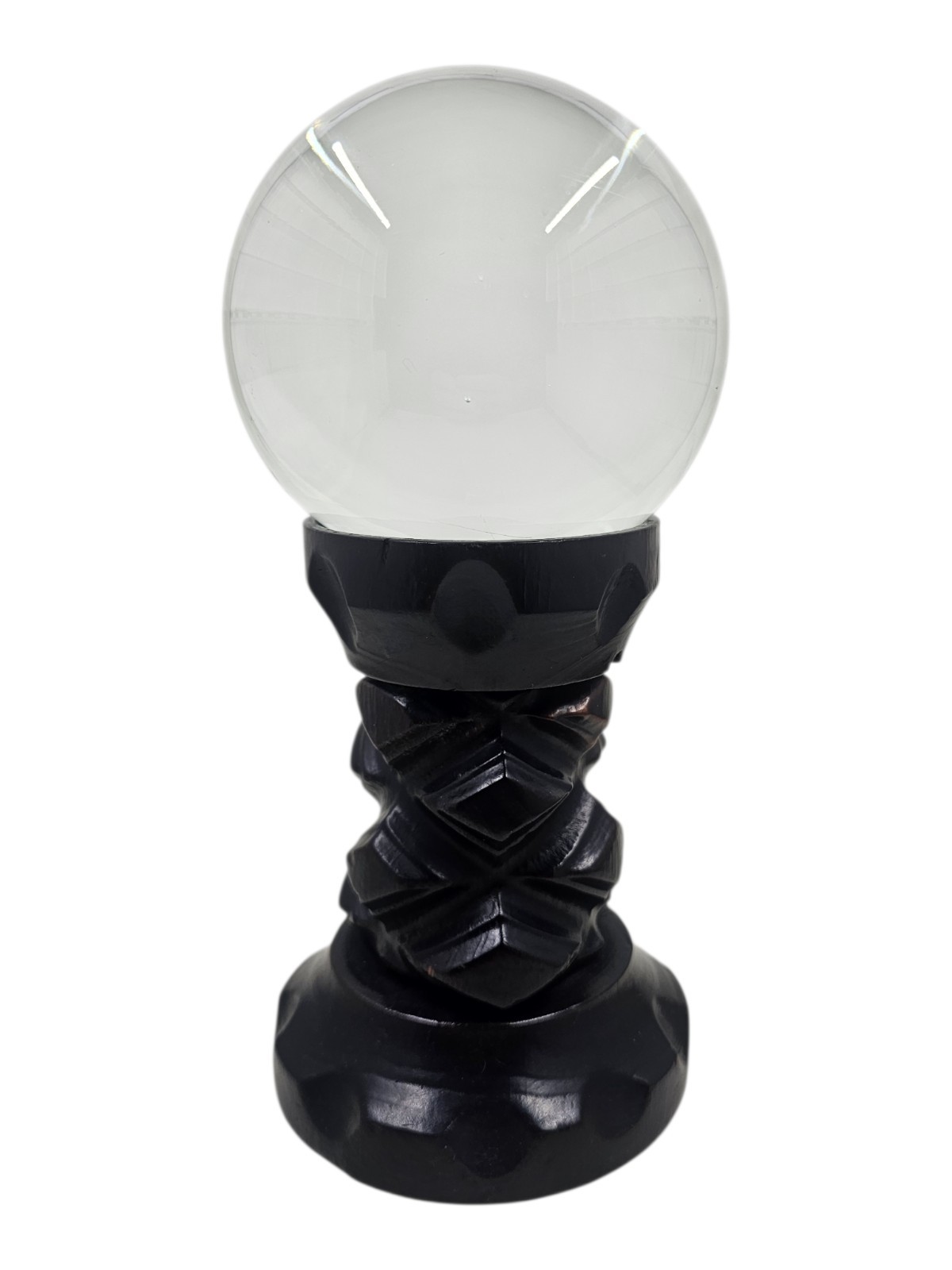 Large Clear Crystal Ball Dark Wood Carved Gothic Stand Witch