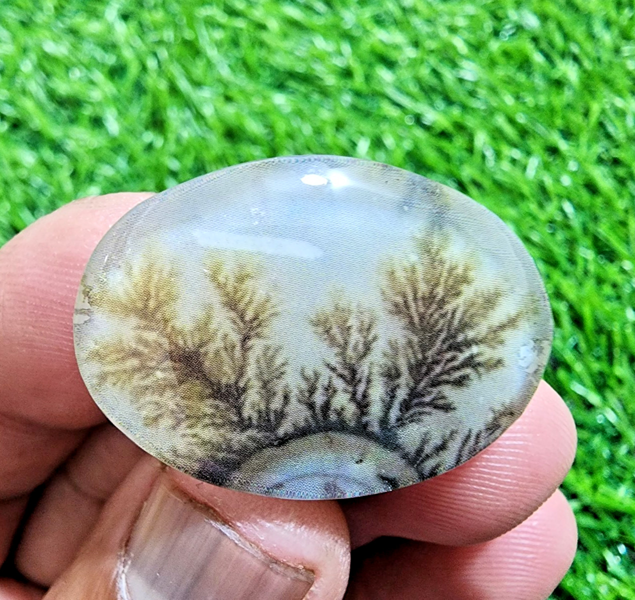 31Ct Awesome Dendritic Agate Oval Cabochon Scenic Landscape Pendant Gemstone