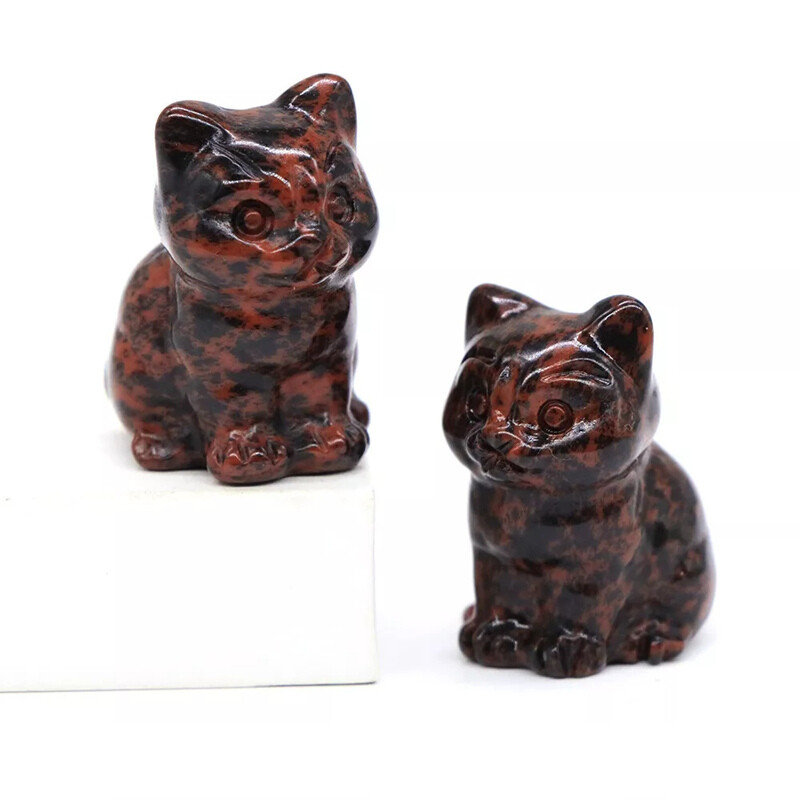 Natural Red Obsidian Quartz Crystal Felines Carved Lucky Cat Healing Mini Mscot